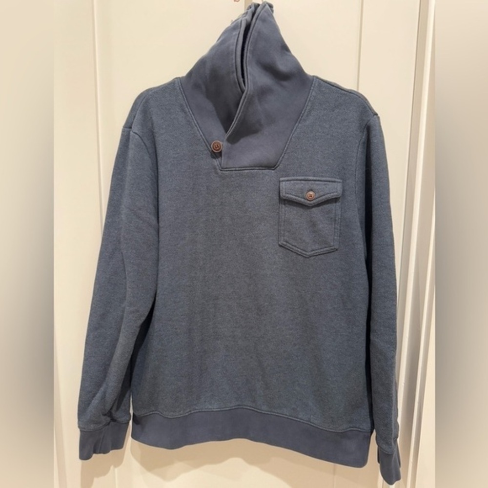 British Khaki est. 1980 Men’s Navy blue pullover, size L, shawl collar Fleece